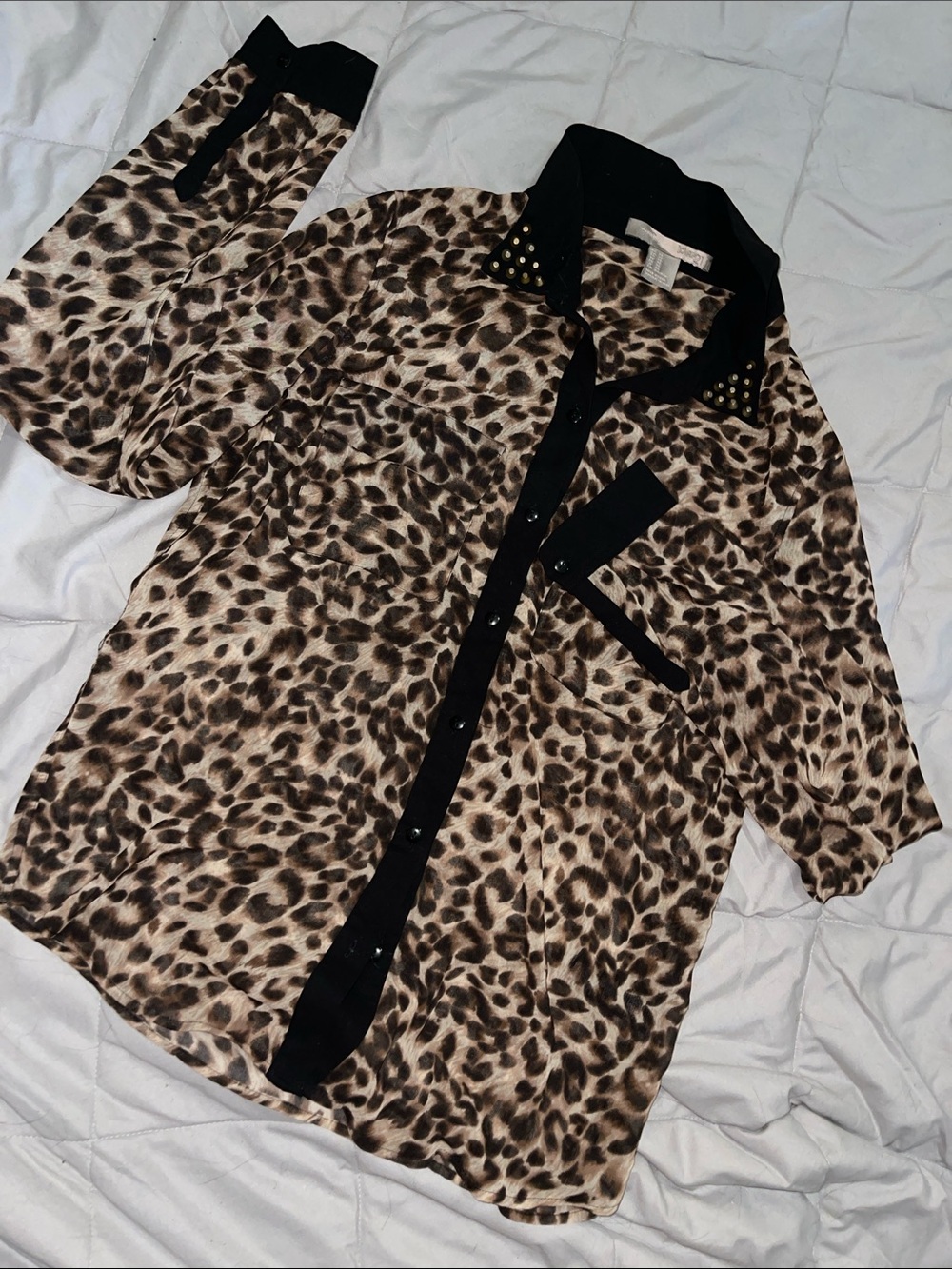 Love 21 Leopard Print Studded Collar Blouse – Size M